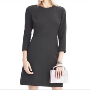 Banana Republic 3/4 Sleeve Black Dress with Scalloped Waist & Pockets